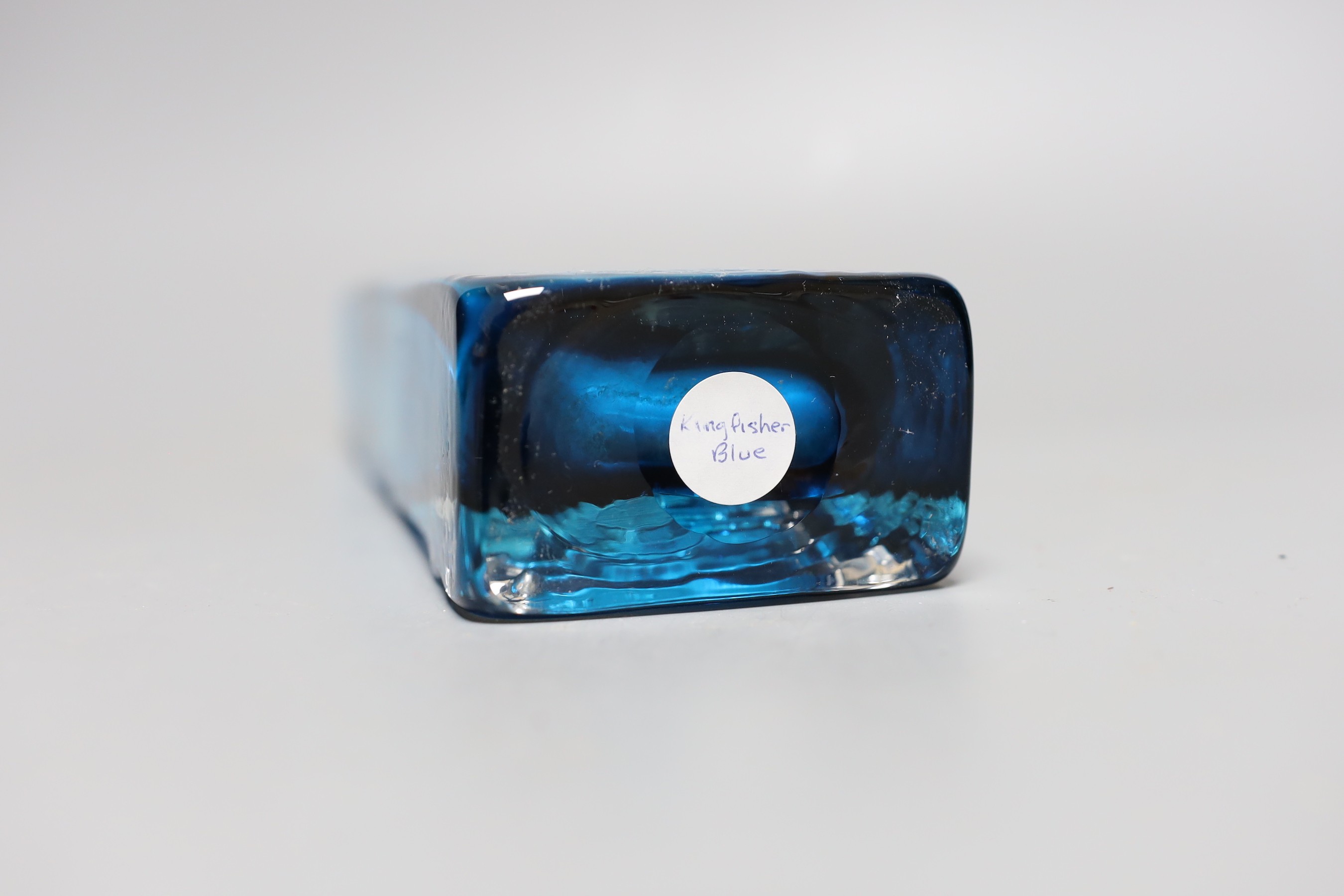 A Whitefriars 'Totem Pole' glass vase, designed by Geoffrey Baxter, pattern number 9671, blue glass, 26.5cm tall